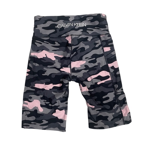 CALVIN KLEIN Pink Gray & Black Camo Print Stretch Biker Shorts Yoga Gym Size S - Picture 4 of 9